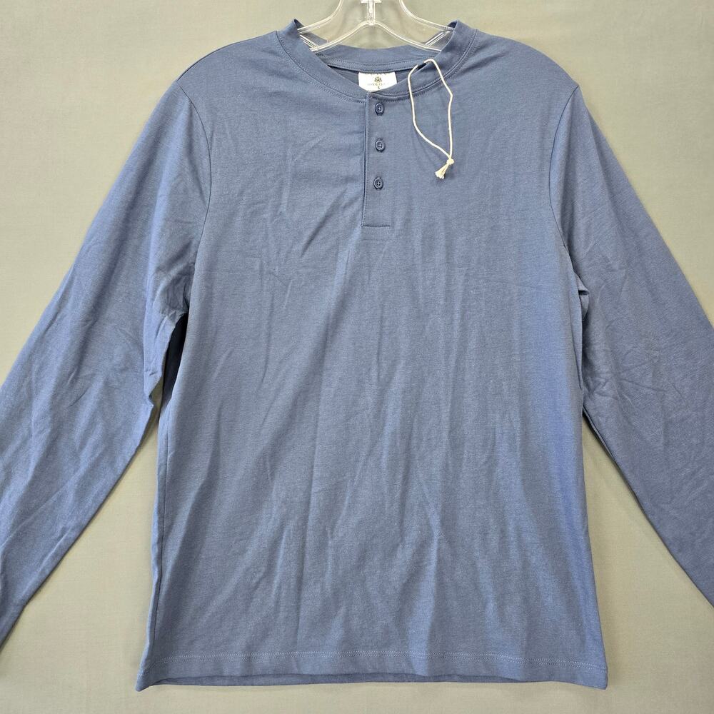 Royal Class Blue Henley Shirt Classic Long Sleeve Button Crew NEW Men Size S Top